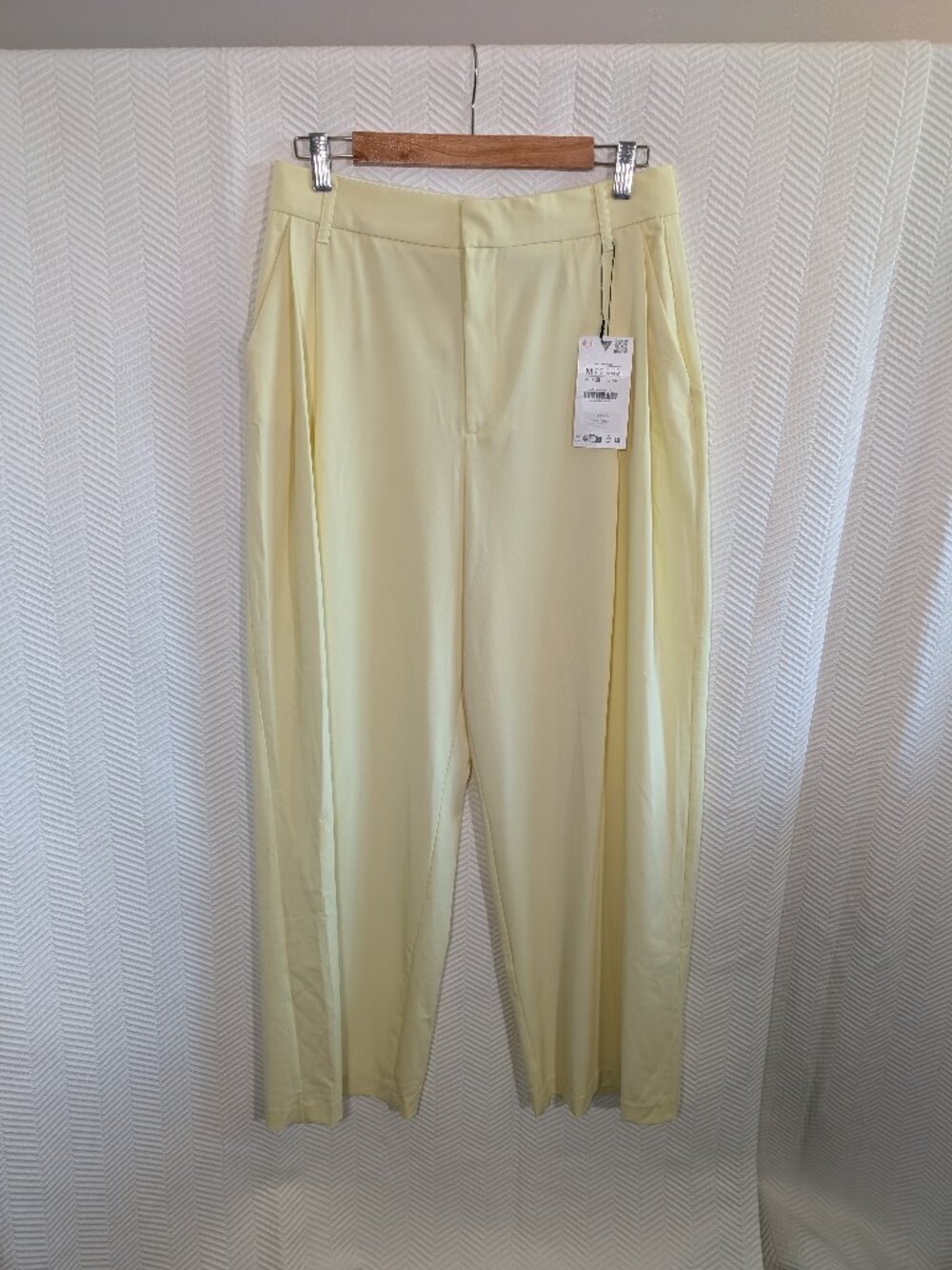 ZARA High‑Waist Wide‑Leg Trousers Butter Yellow Pastel Medium Spring Summer NWT